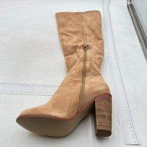 Suede Knee-High Boots Fall Boot For Women Chunky Block High Heel Round Toe Nude